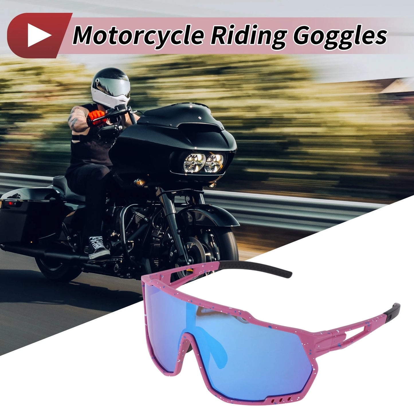 Motorcycle Riding Goggles Blue Purple with Blue and White Dots UV400
