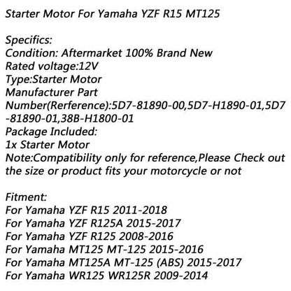 Starter Motor for Yamaha MT125 YZF R15 R125 WR125 (2015-2016)
