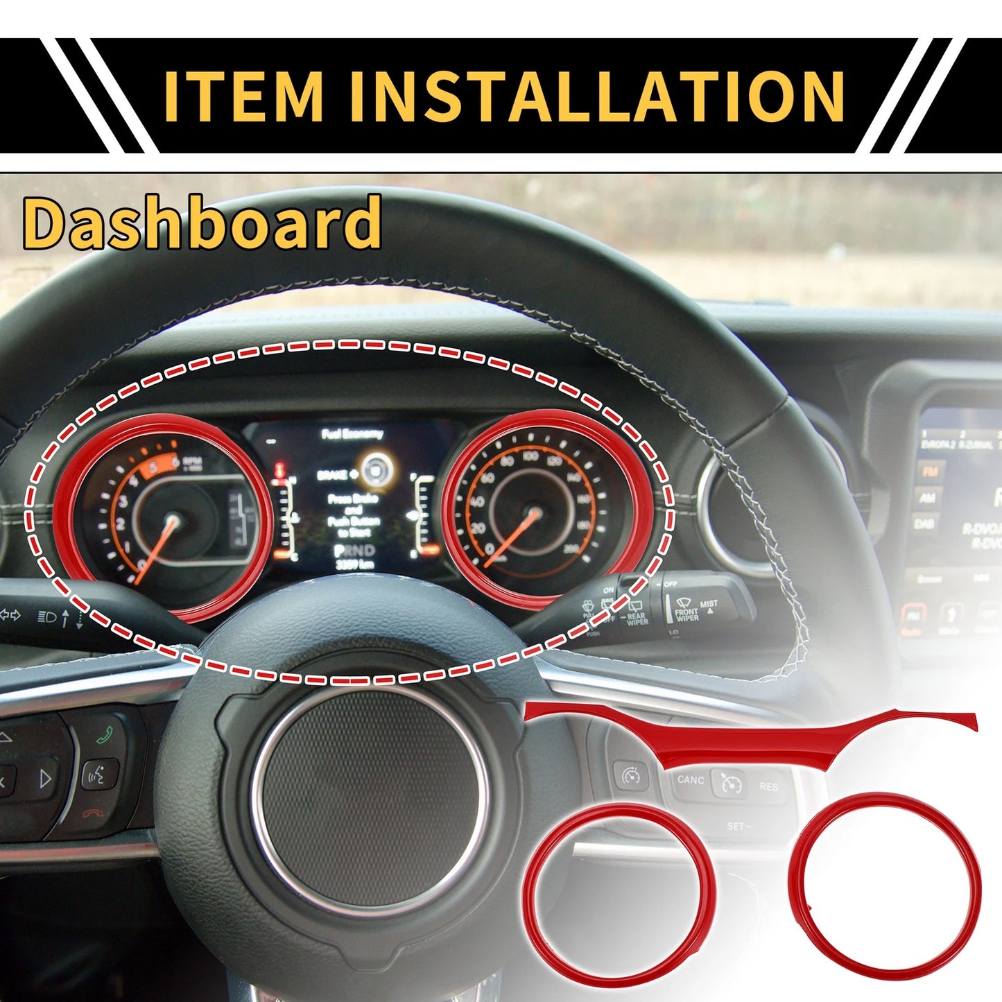 Dashboard Instrument Panel Ring Cover Trim for Jeep Wrangler JL JLU (2018-2023)