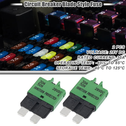 2 x Circuit Breaker Blade Style Fuse 30A Resettable for Car Marine RV Green