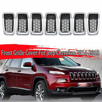 7X Chrome Black Honeycomb Mesh Grille Inserts for Jeep Cherokee (2014-2018)