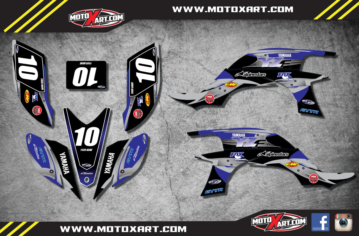 Yamaha YFZ Custom Graphics Kit Blue Steel Style (2003-2008)