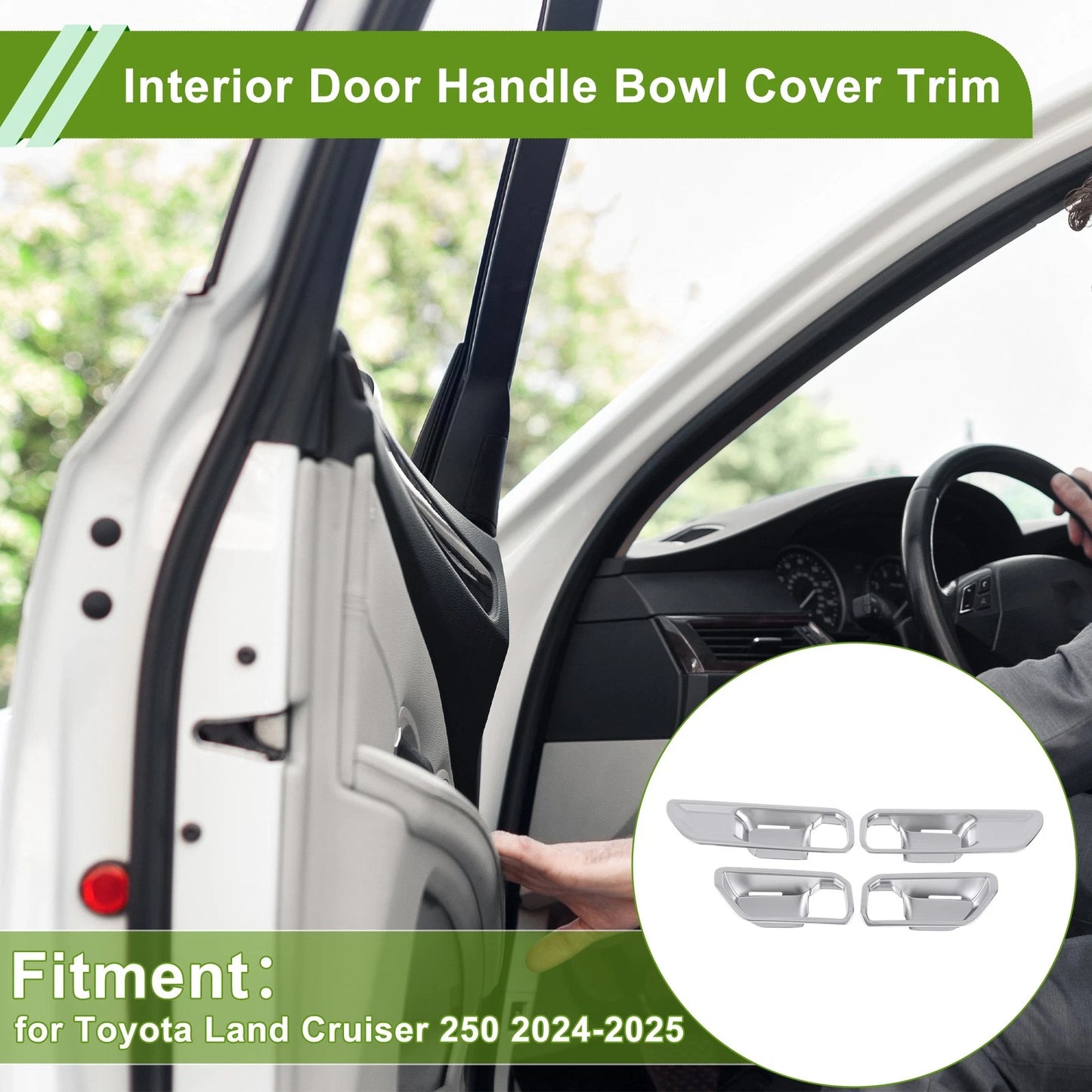 Silver Tone Interior Door Handle Bowl Cover Trim for Toyota Land Cruiser (2008-2021)