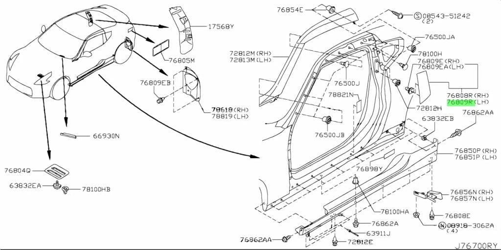 Lock Pillar Finisher LH for NISSAN FAIRLADY Z Z34 370Z (2009–2020)