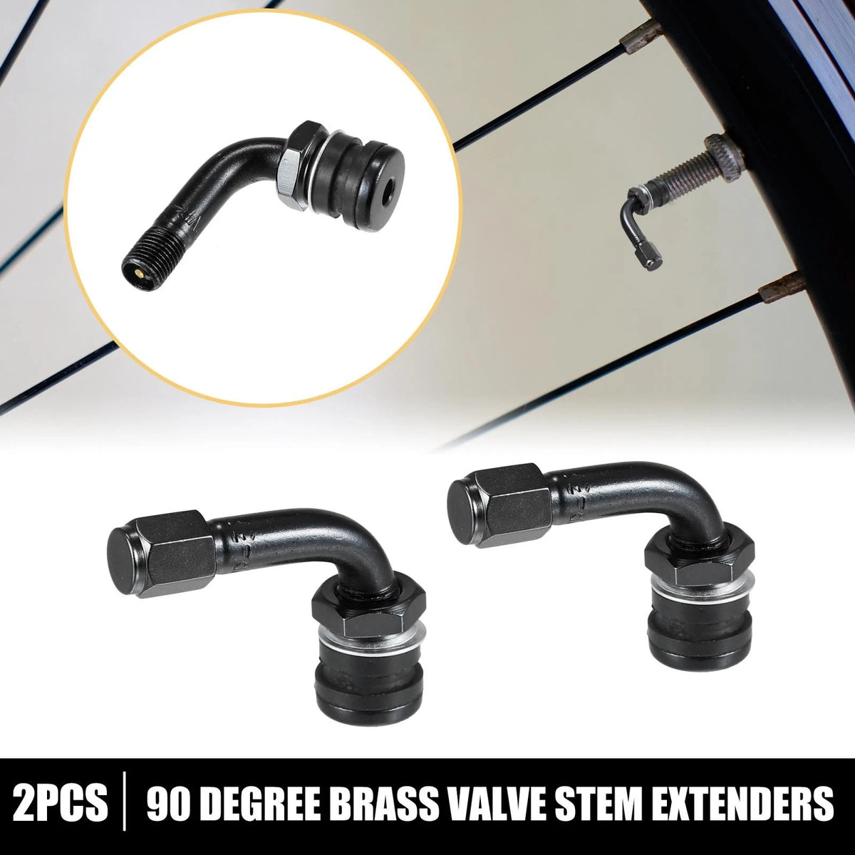 2 x Pcs 90 Degree Tire Valve Stems for Motorcycle Car Wheels Black