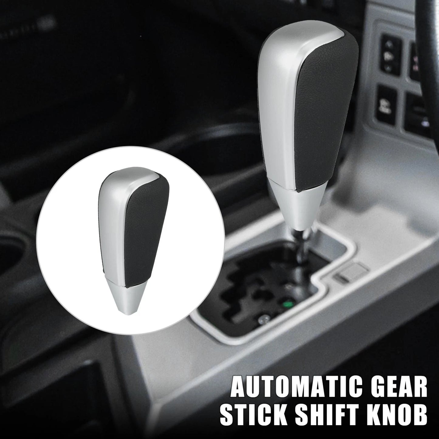 Gear Shift for Toyota Land Cruiser Black Faux Leather Silver Tone