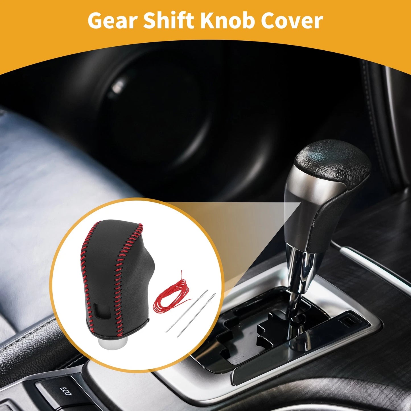 Black Red Faux Leather Gear Shift Knob Cover for Nissan Altima (2019-2024)