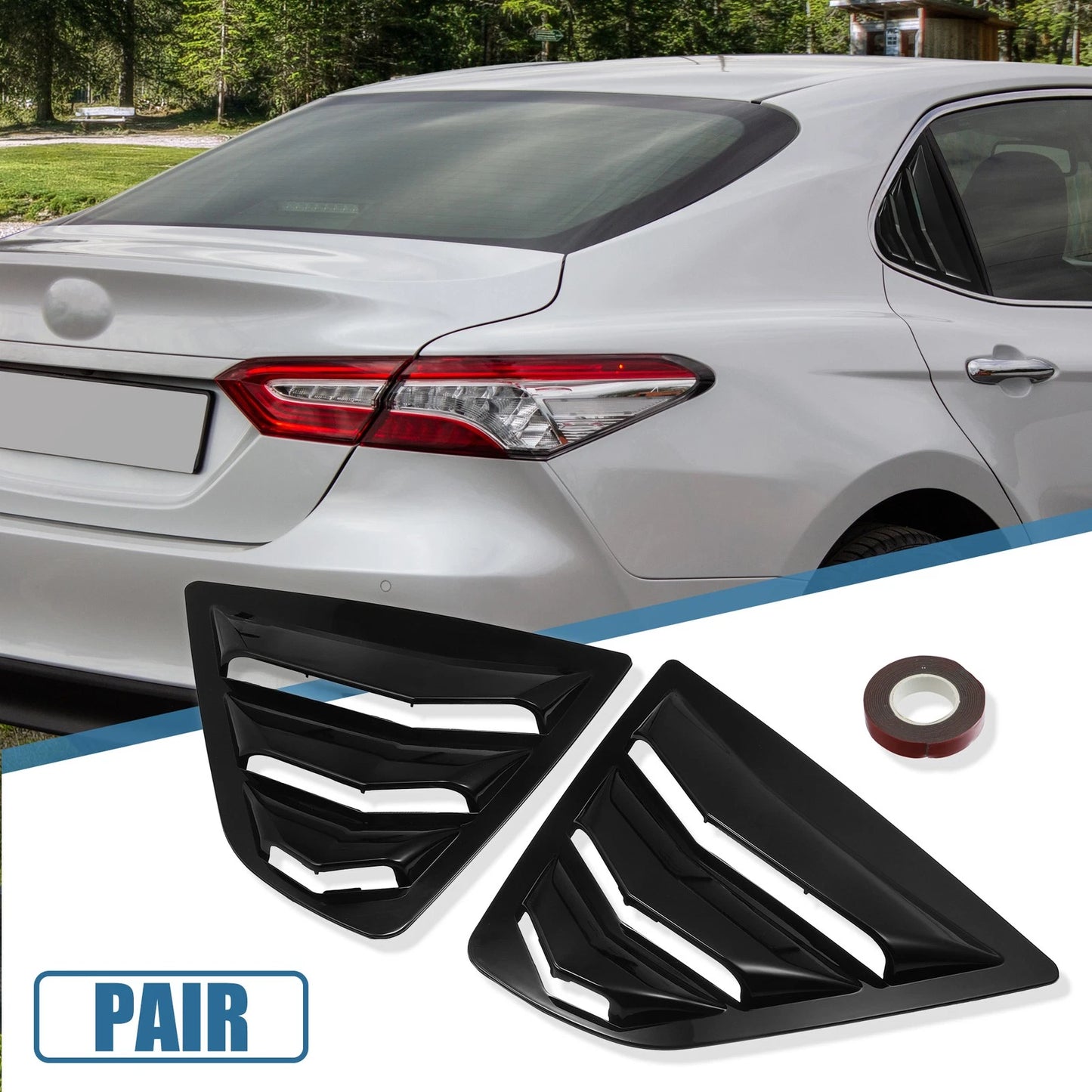 1 Pair Rear Side Window Louvers Air Vent Cover Glossy Black for Toyota Camry