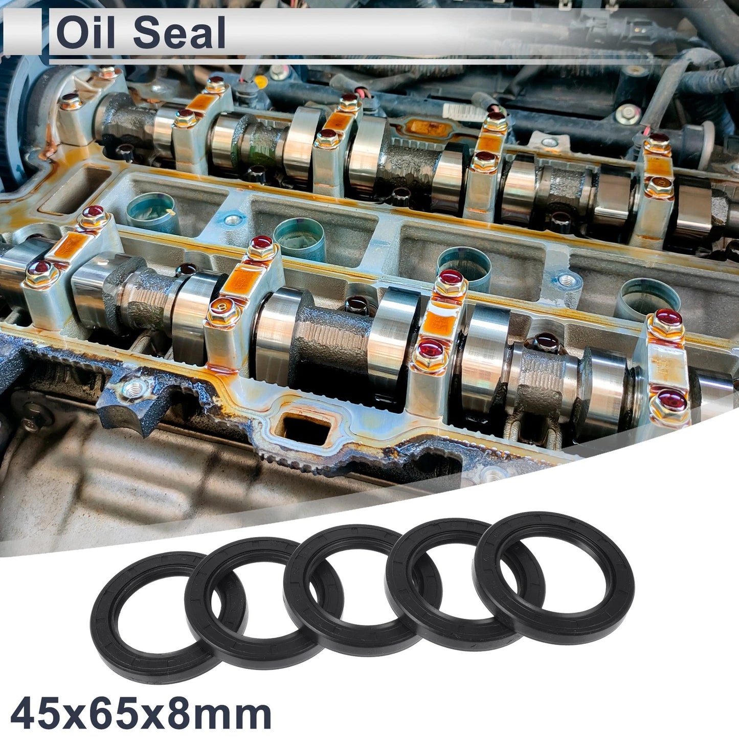 Oil Seal Rotary Shaft NBR Rubber 45x65x8mm Black 5 Pcs