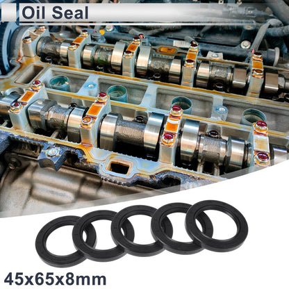 Oil Seal Rotary Shaft NBR Rubber 45x65x8mm Black 5 Pcs