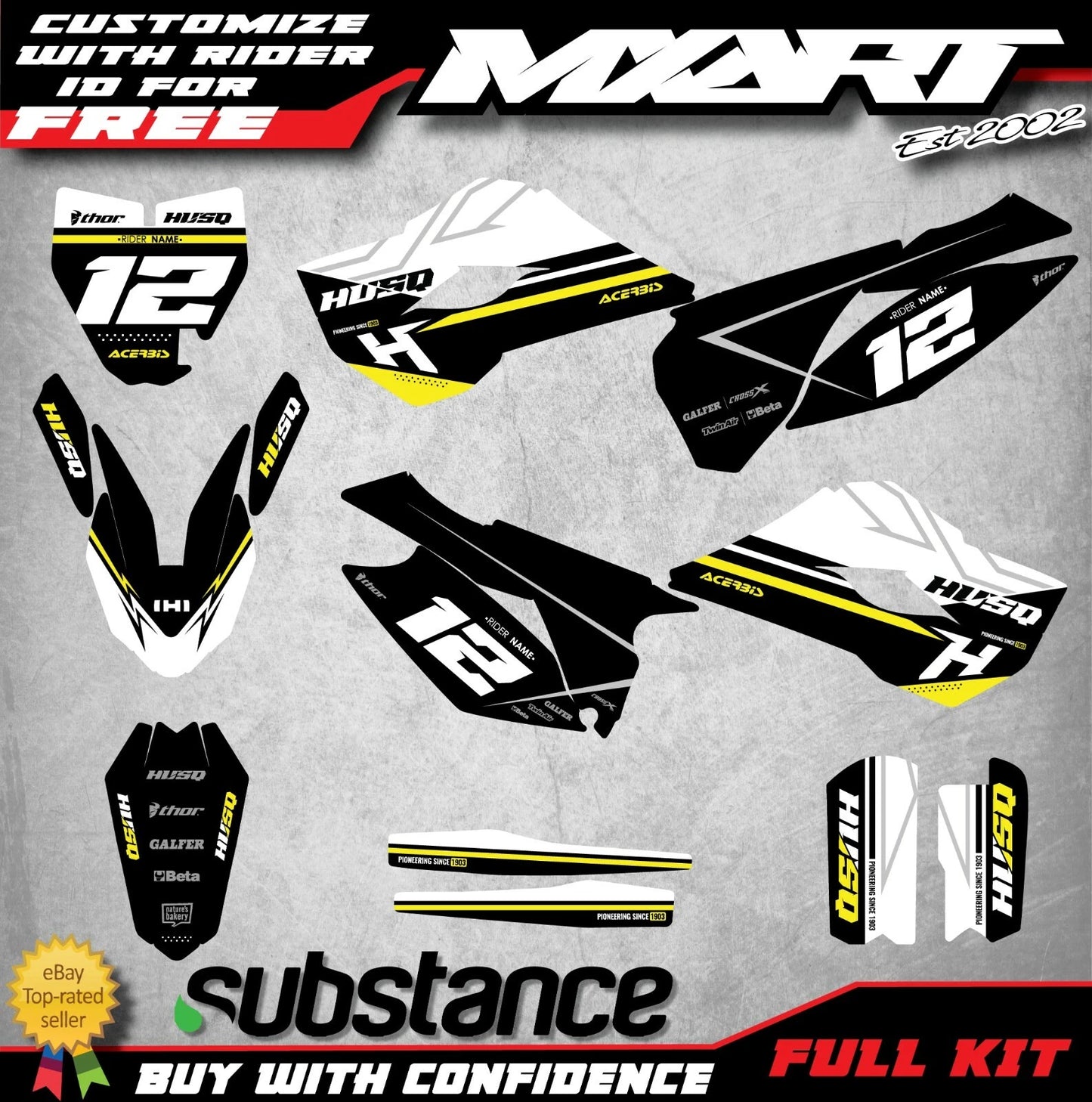 Husqvarna TC 85 Custom Graphic Kit HERO Style Decals (2014-2017)