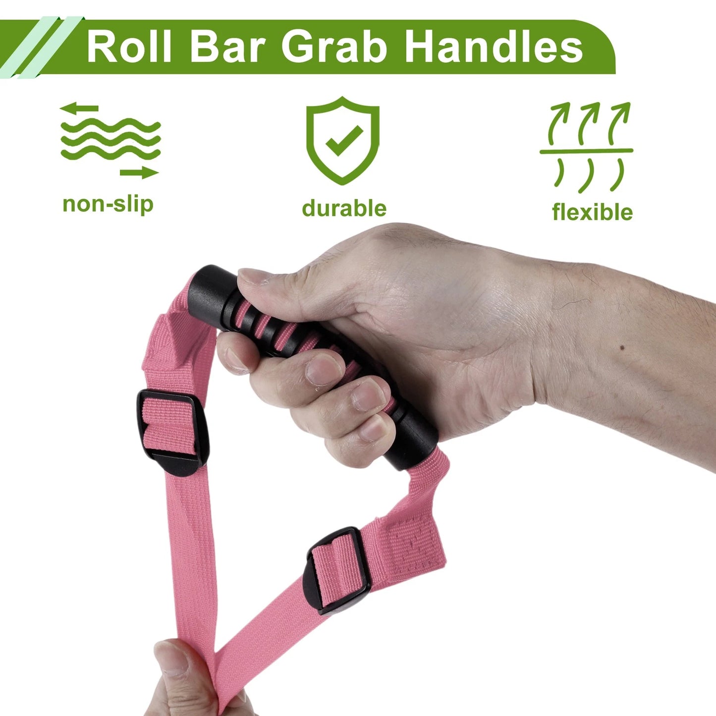 Roll Bar Grab Handles for Jeep Wrangler 1987-2021 - 2 x Pink Handles