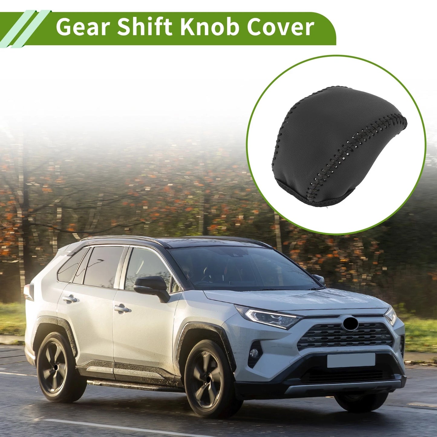 1 Pcs Gear Shift Knob Cover Black Faux Leather for Toyota RAV4 (2019–2024)