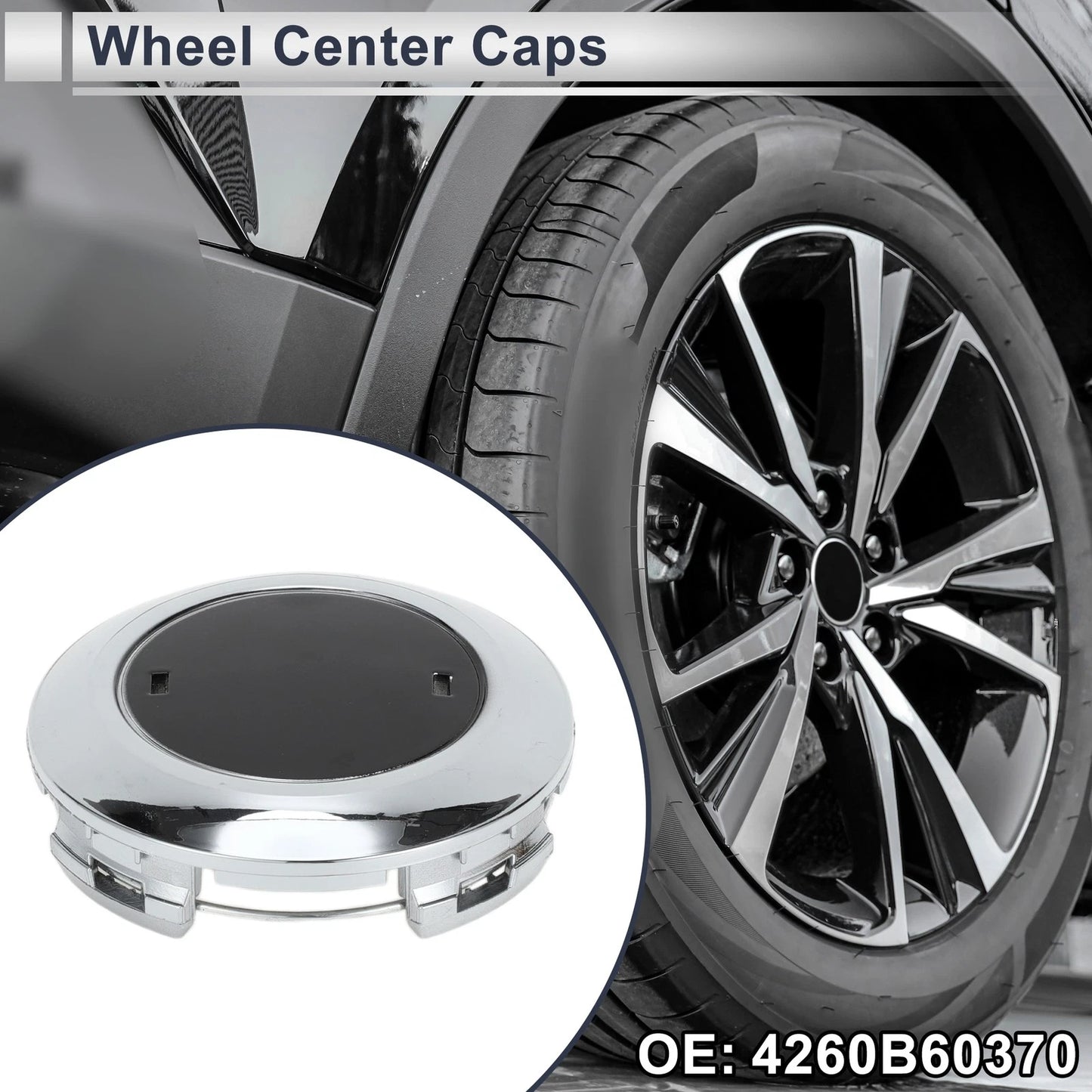 Wheel Center Cap for Toyota Land Cruiser Silver Tone Black Plastic