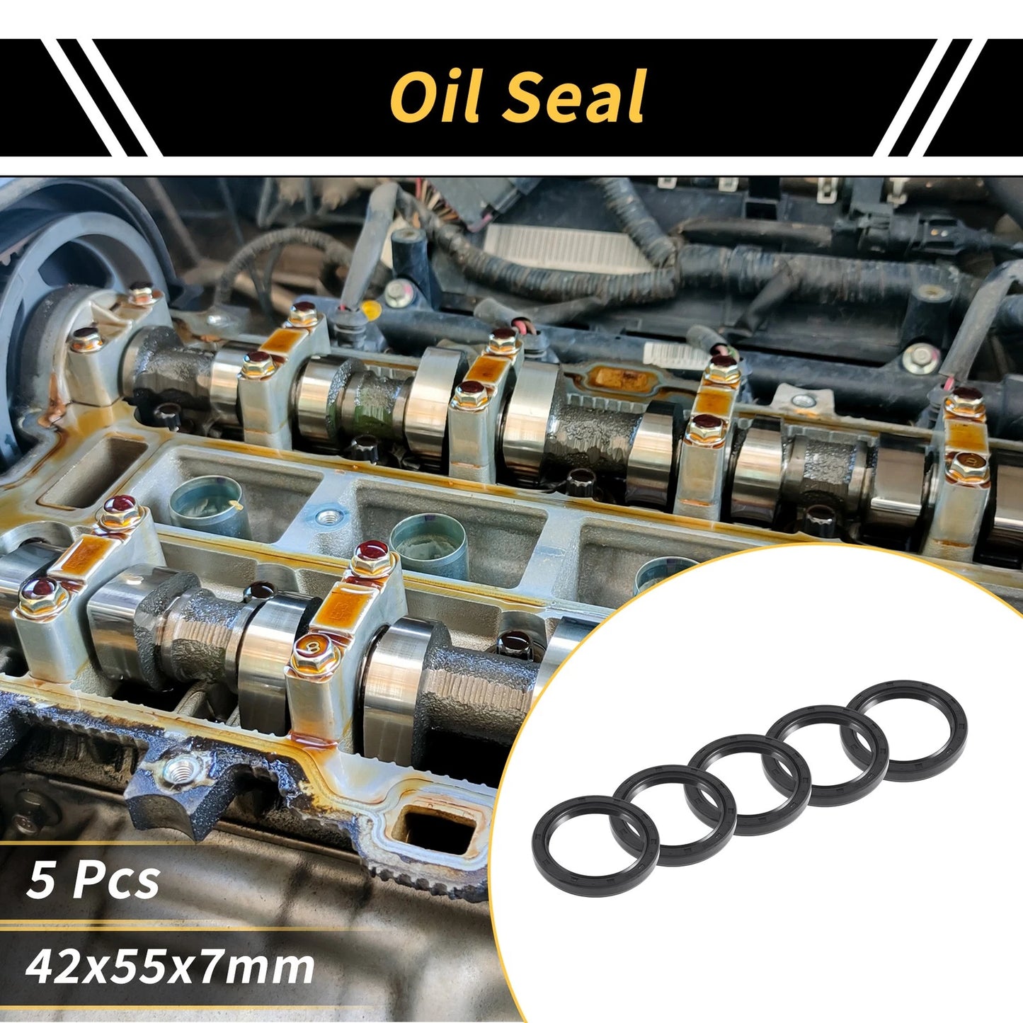 Oil Seal NBR Rubber 42x55x7mm Black 5pcs