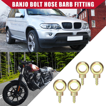 4 Pcs Banjo Bolt Hose Barb Fitting 16mm ID 6mm OD for Auto Motorcycle