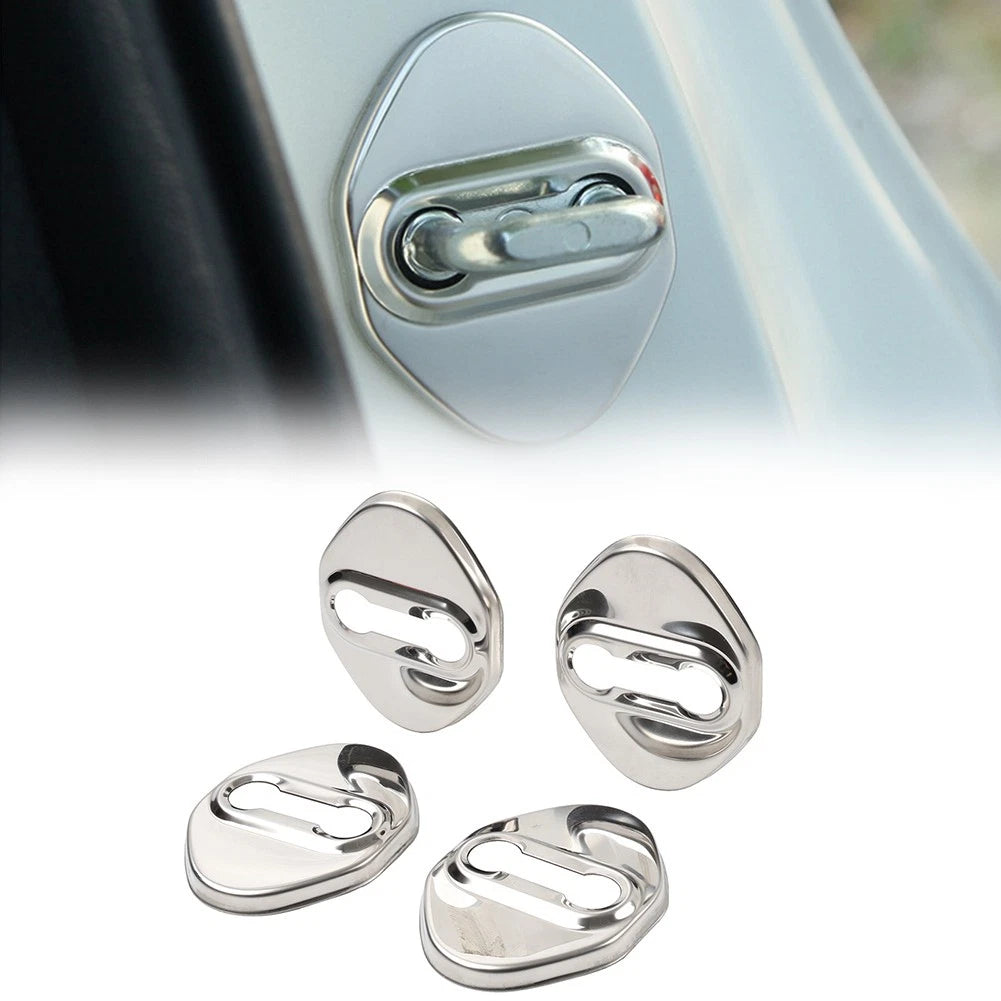 4 x Silver Car Door Lock Protective Covers for Honda, Toyota, Mazda, Hyundai