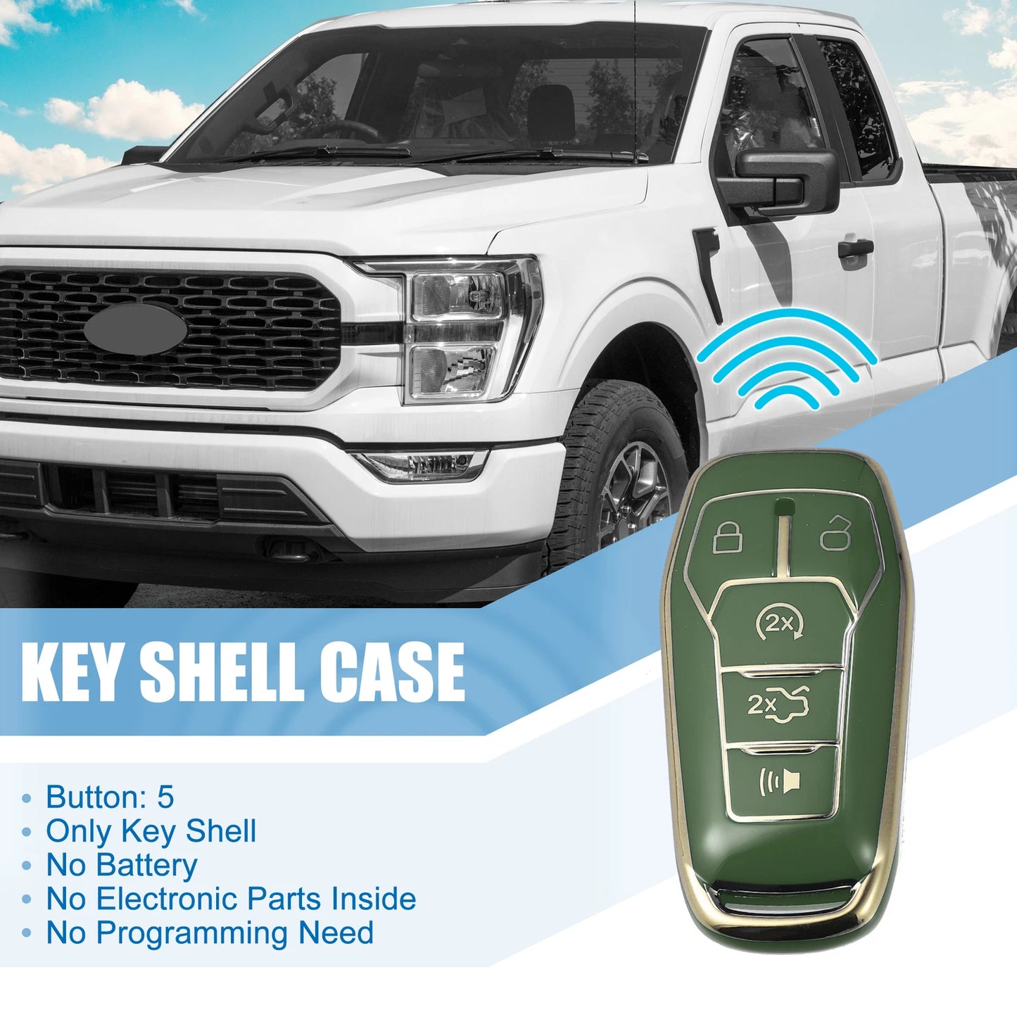 TPU Remote Key Fob Case Cover 5 Button for Ford Fusion, F150, Mustang (2013-2023)