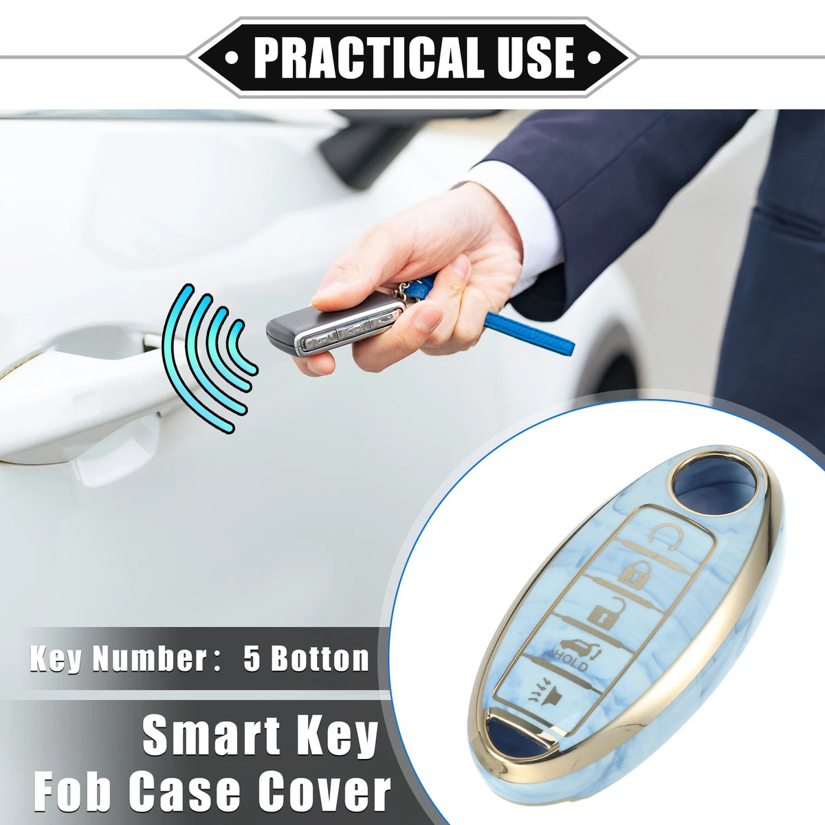 5 Button Smart Key Fob Cover TPU Blue for Nissan Altima Maxima