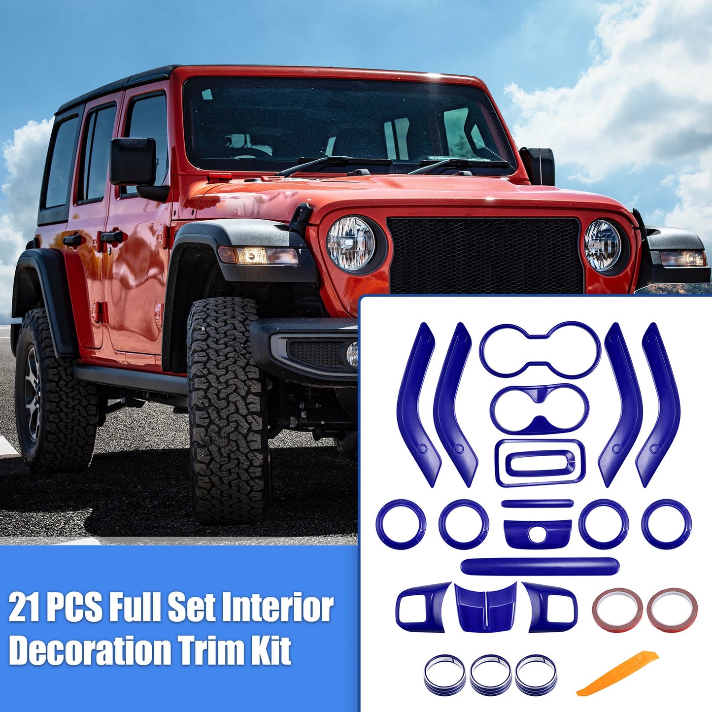 21 x Interior Trim Kit for Jeep Wrangler JK (2011-2018) - Blue Decoration Set