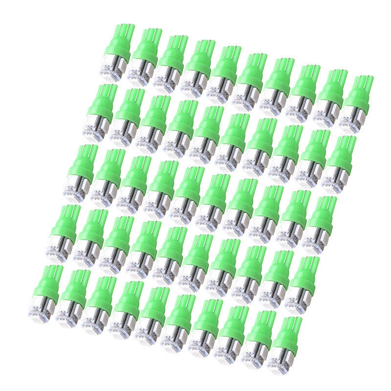 50PCS Green T10 Wedge 5050 5SMD LED Interior Light Bulbs for Vehicles