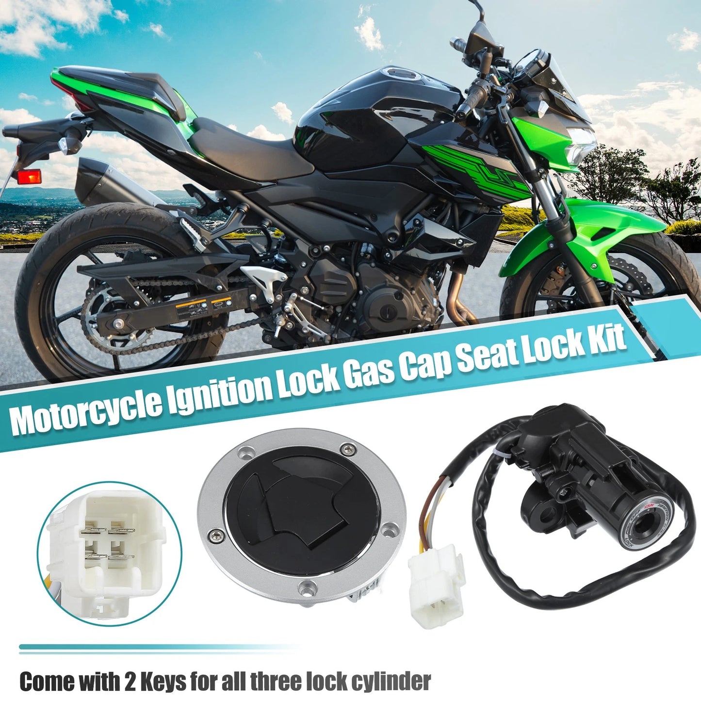 3 x Ignition Switch Gas Fuel Tank Cap Seat Lock for Kawasaki Z1000SX Ninja 1000