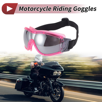 Motorcycle Riding Goggles Silver Tone Lens Pink Frame PC PU Cycling Sunglasses