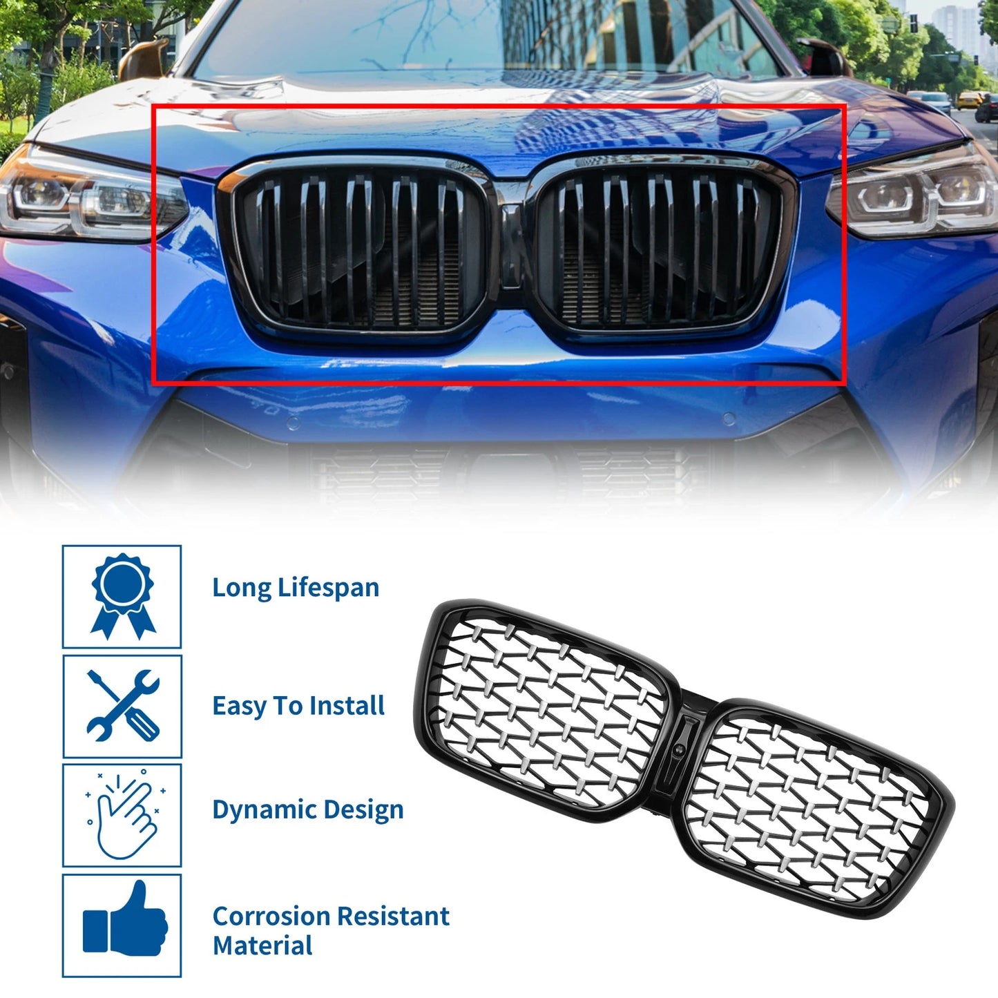 Front Upper Bumper Grille Half Chrome for BMW X3 (2020 - 2023)