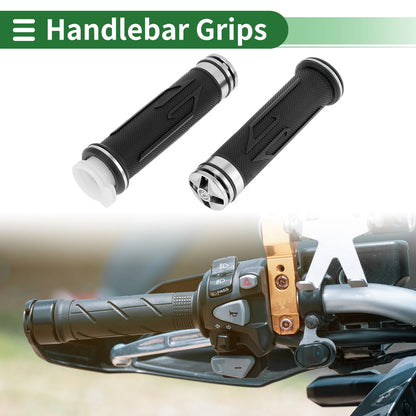 7/8" 22mm Hand Grips Cover Aluminum Alloy Rubber Silver Tone for Motorcycle