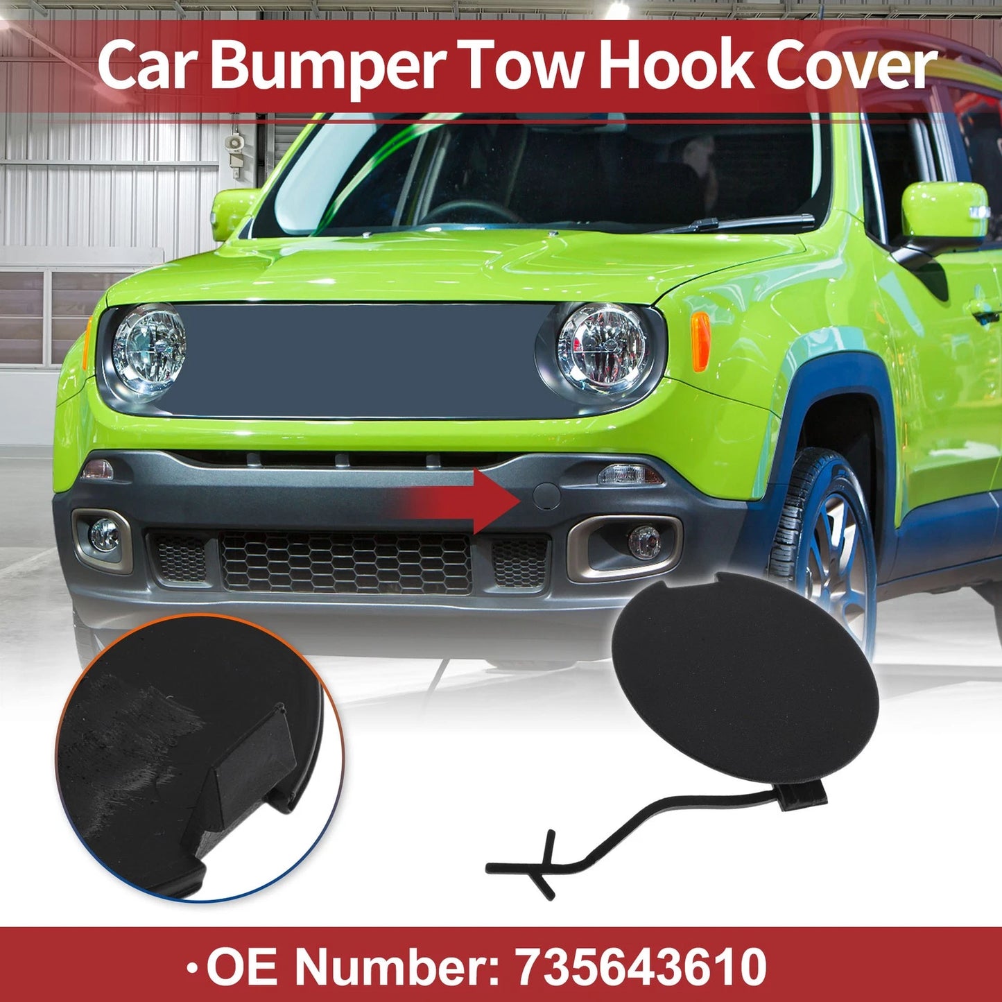 Front Tow Hook Cover for Jeep Renegade (2015-2020) Black 1 Pc