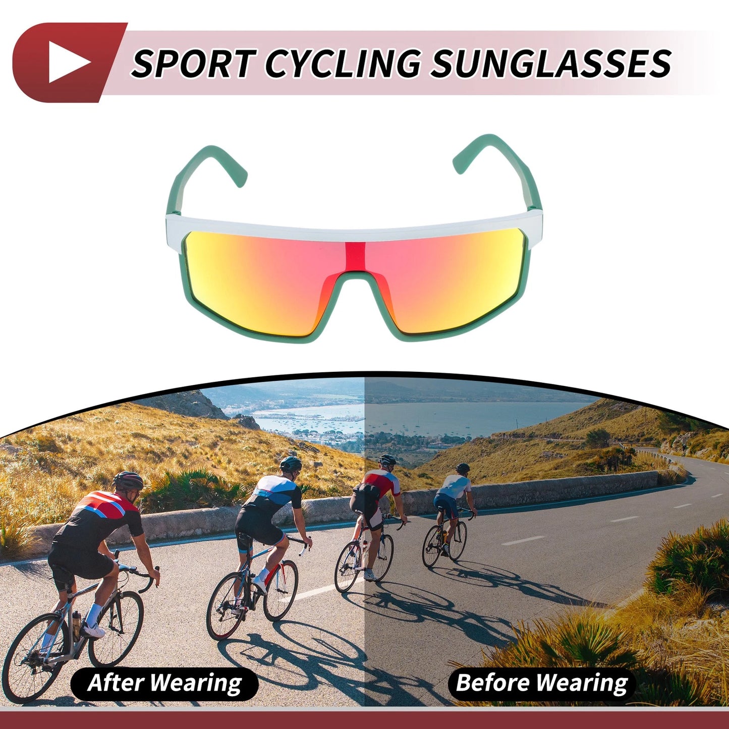 1 x Pcs Motorcycle Riding Goggles Red White Green Frame Cycling Sunglasses
