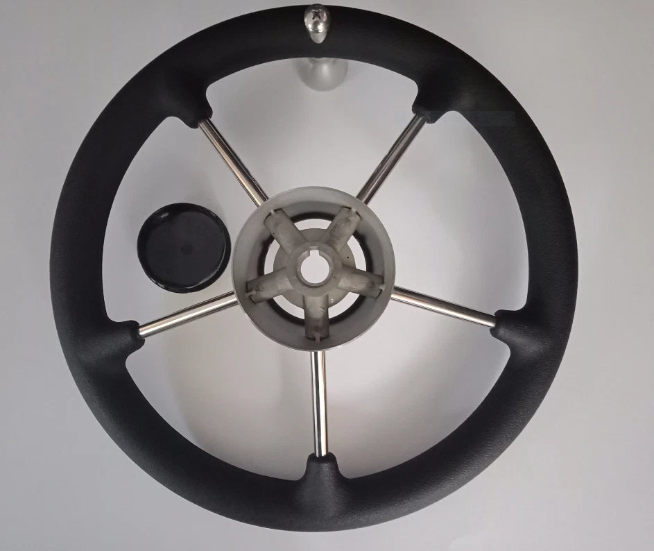 Boat Steering Wheel 350mm Diameter Stainless Spokes & Speed Knob Hub
