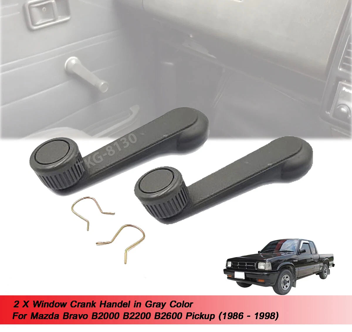 2 x Window Crank Handle Gray for Mazda MX-5 Miata, RX7, 626, B2000 (1989-2005)