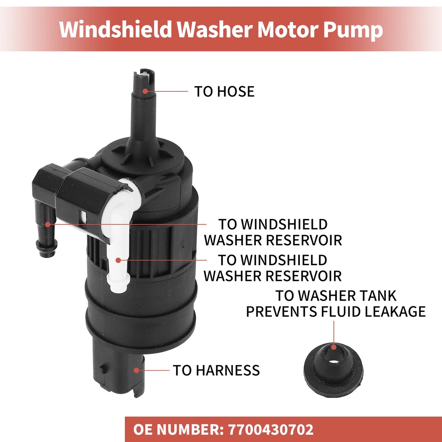 Windshield Washer Pump w/Grommet for Nissan (No.7700430702)