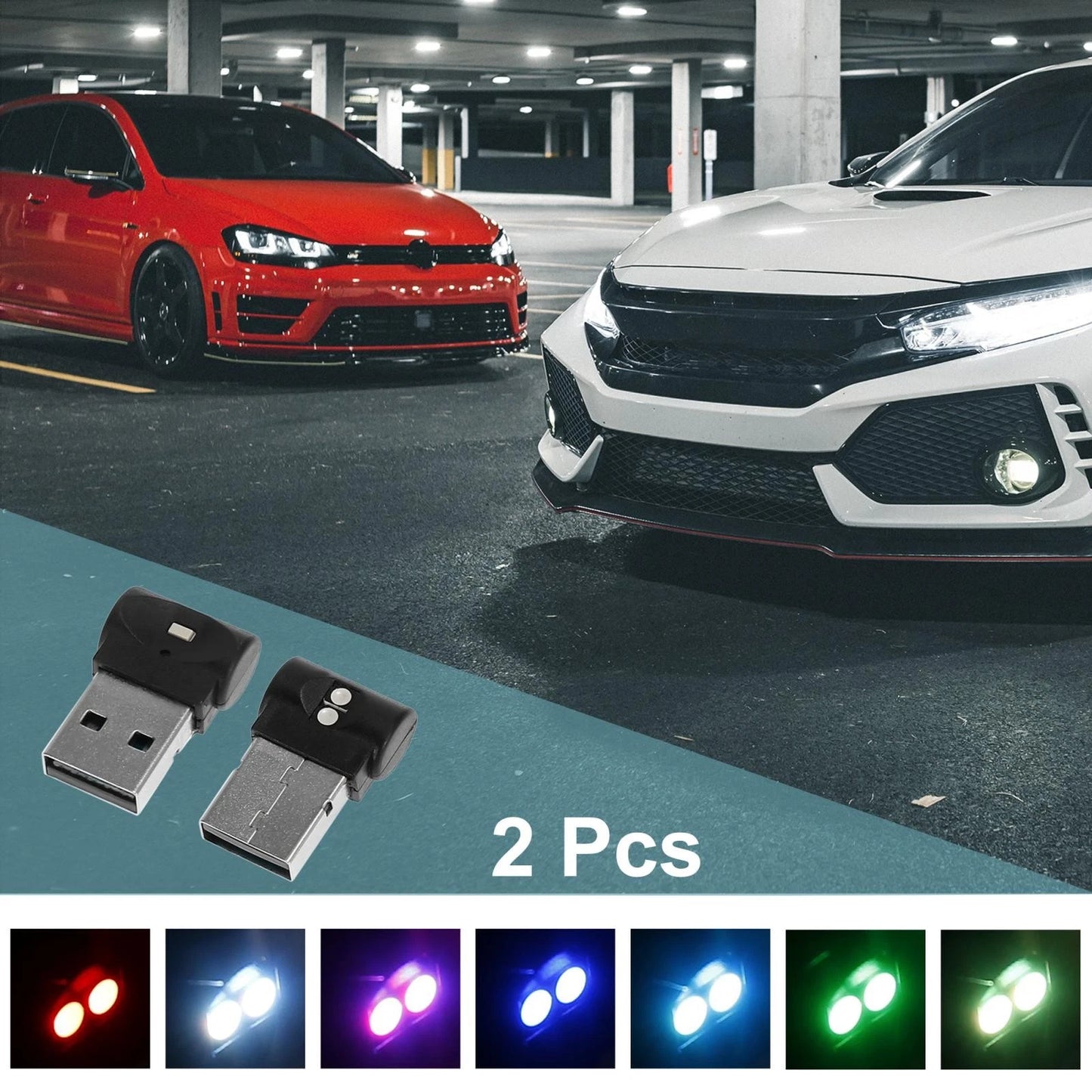 Mini USB LED Lights for Car Interior - Touch Control, 7 Colors