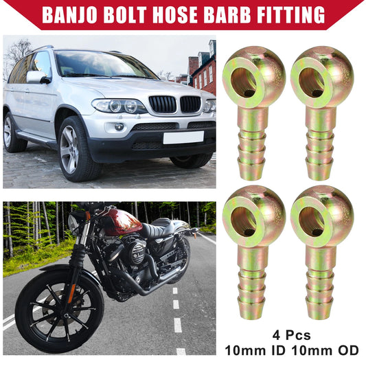 4 x Banjo Bolt Hose Barb Fitting 10mm ID 10mm OD Metal for Car Motorcycle