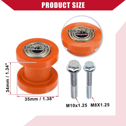 8mm 10mm Chain Roller Pulley Tensioners for Motorcycle Mini Bike Orange