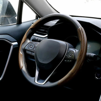 Non-Slip Wood Grain Look Steering Wheel Cover for Car (37-38cm)