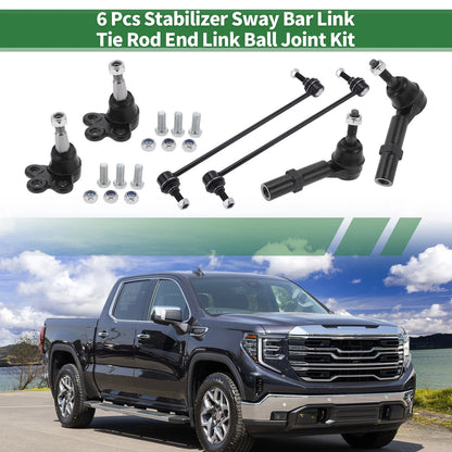 6 x Front Suspension Kit Tie Rod Ends Sway Bar Link Ball Joint for GMC Acadia