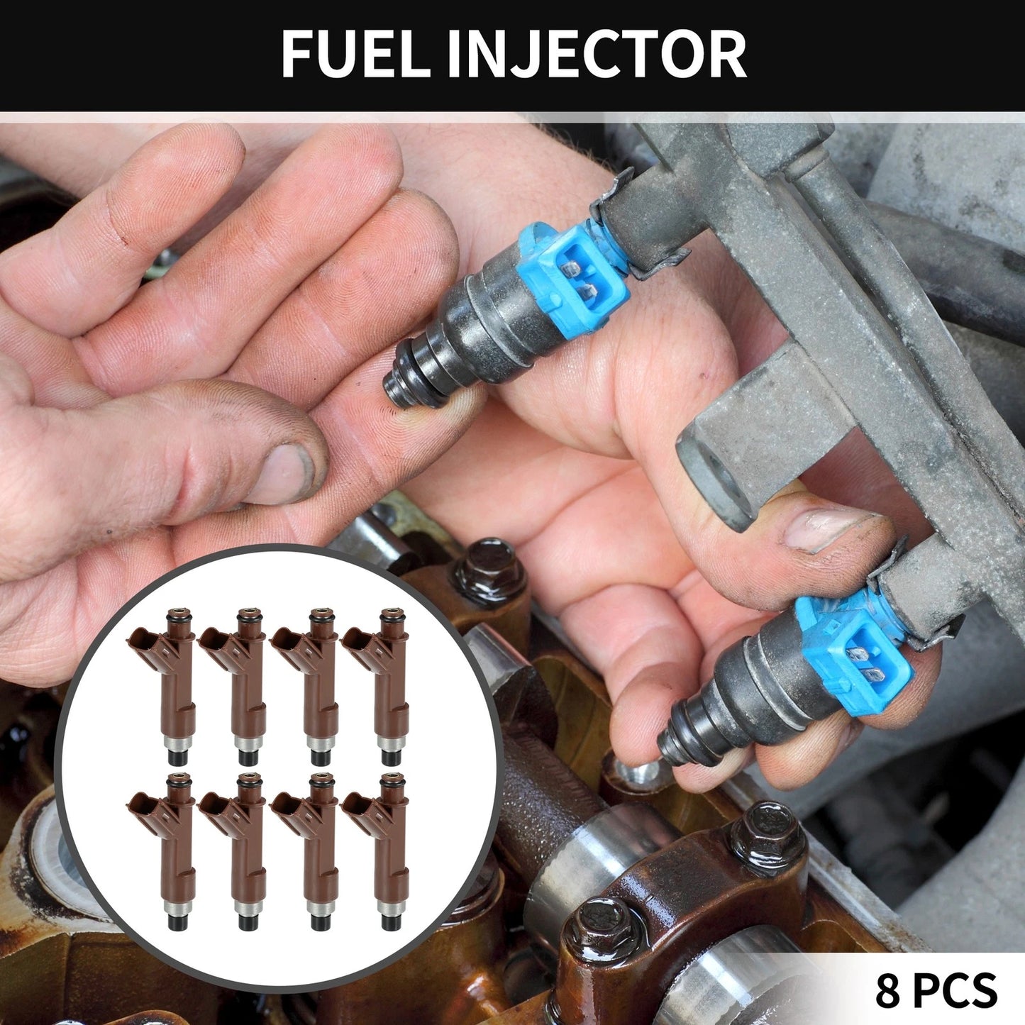 Fuel Injector 8 x No.23209-0F020 for Toyota 4Runner (2004-2009) 4.7L Brown