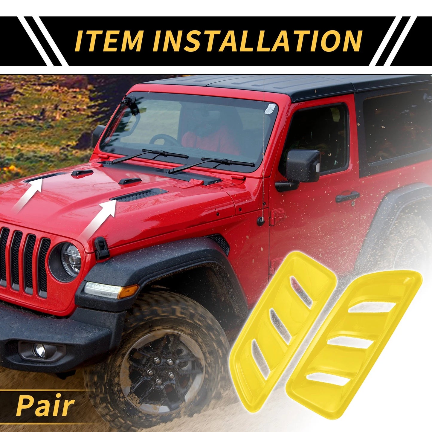 Front Hood Air Outlet Vent Cover Trim for Jeep JL JLU (2018-2024) Yellow