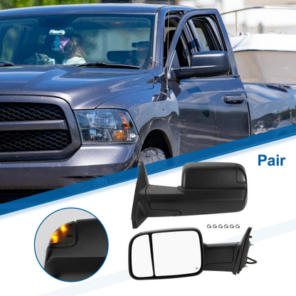 Tow Mirrors for Dodge Ram 1500 with Turn Signal Light Black (2009-2012)