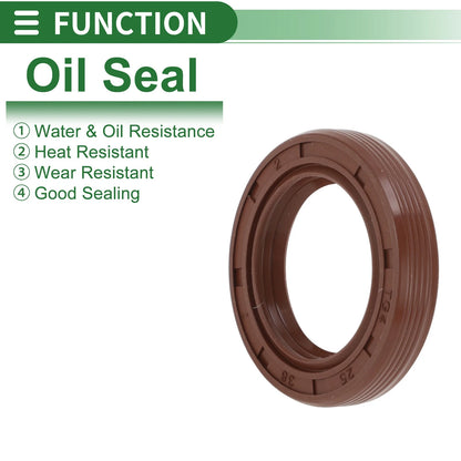 Oil Seal 25x38x7mm FKM Rubber Brown 5 Pcs