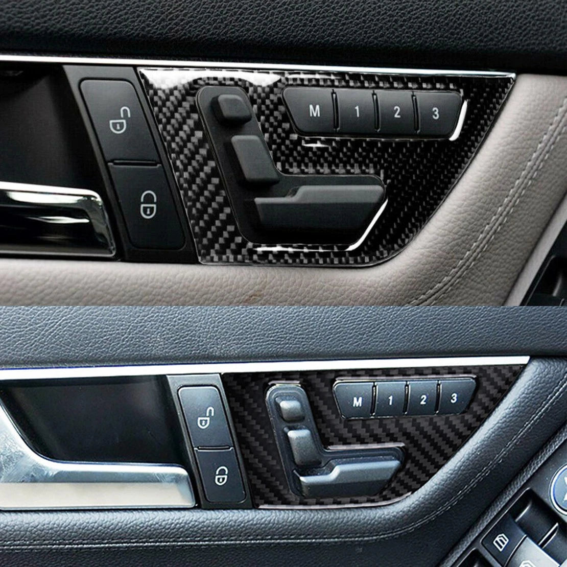 2 x Carbon Fiber Interior Door Seat Control Panel Trim for Benz W204 (2007-2013)