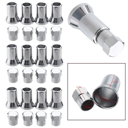 12 x Valve Stem Hex Cap & Sleeve Cover for Chrome Car Tire Tyre