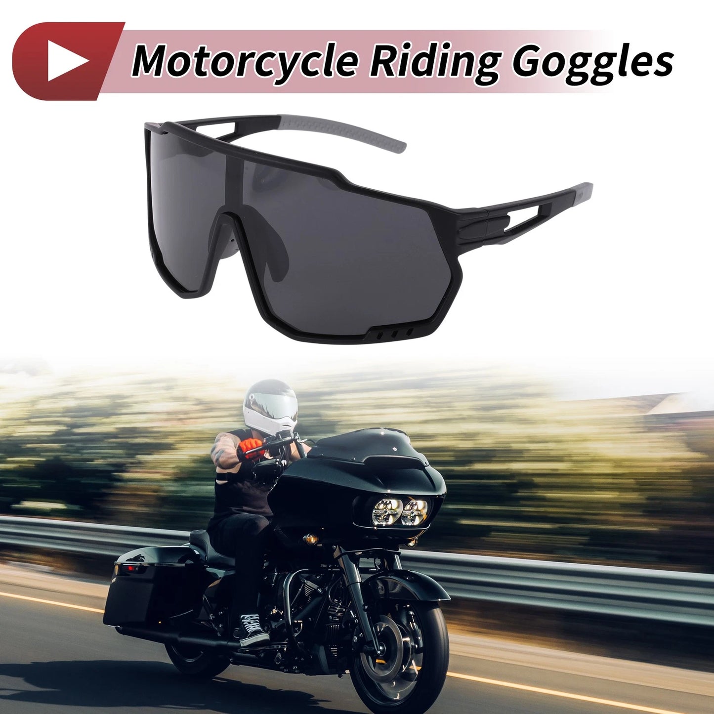 1 x Motorcycle Riding Goggles Black Tri-Acetyl Cellulos PC UV400 for Motorcycle