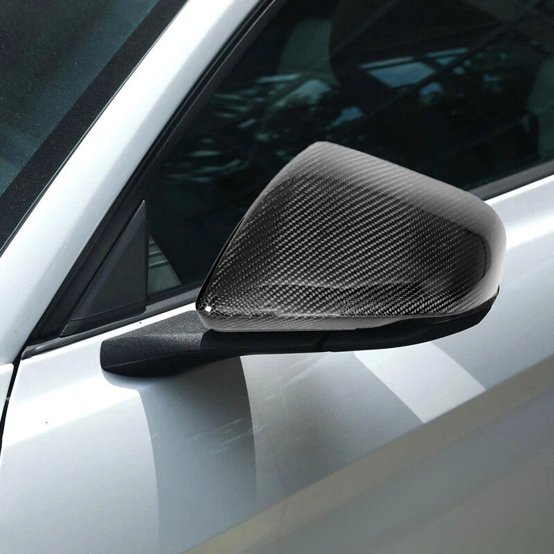 2 x Real Carbon Fiber Mirror Cover Caps for Ford Mustang (2015-2023) with LED Signal