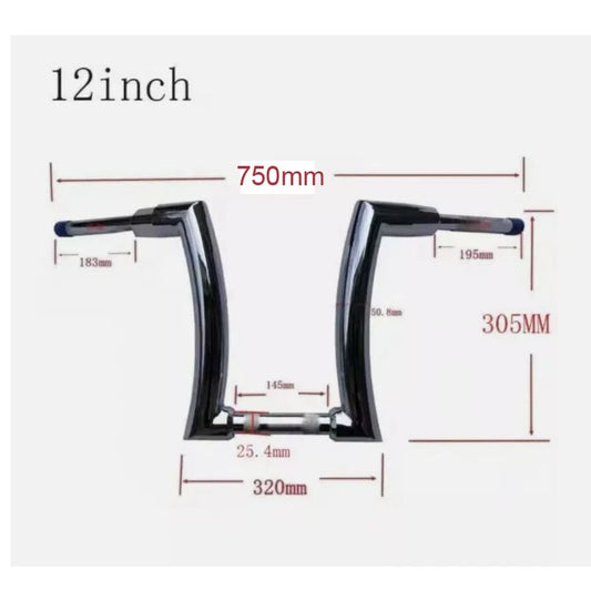 12" Rise 2" Ape Hanger Handlebar for Harley Sportster, Yamaha Vstar