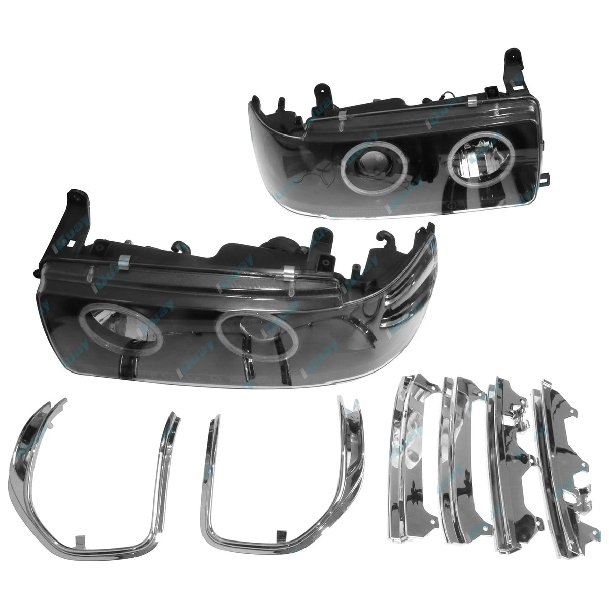 Black Altezza Angel Eye Halo Projector Headlights with LED DRLs for 80 Series