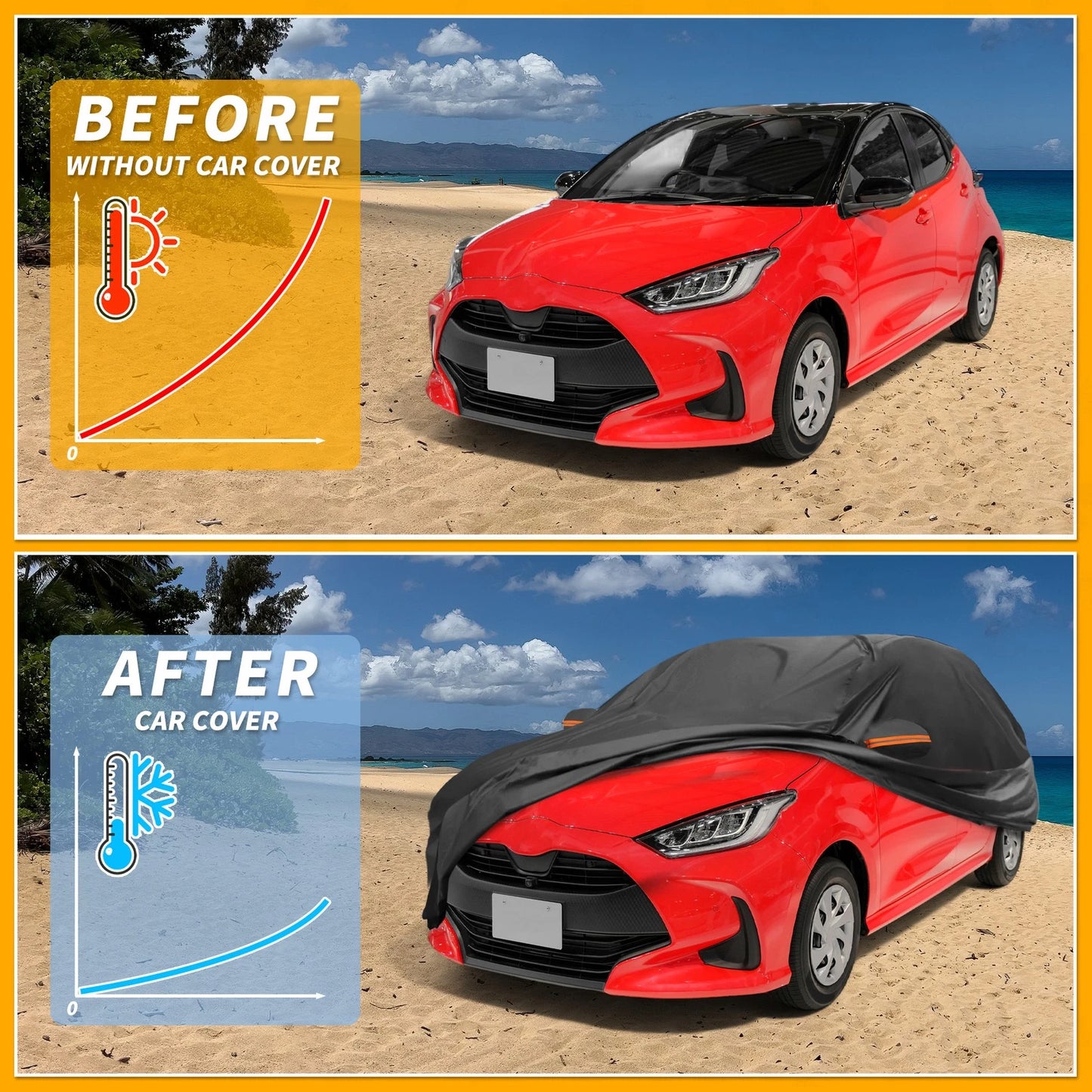 Waterproof All Weather Car Cover for Toyota Yaris (2012-2020) - Black 190T-PU